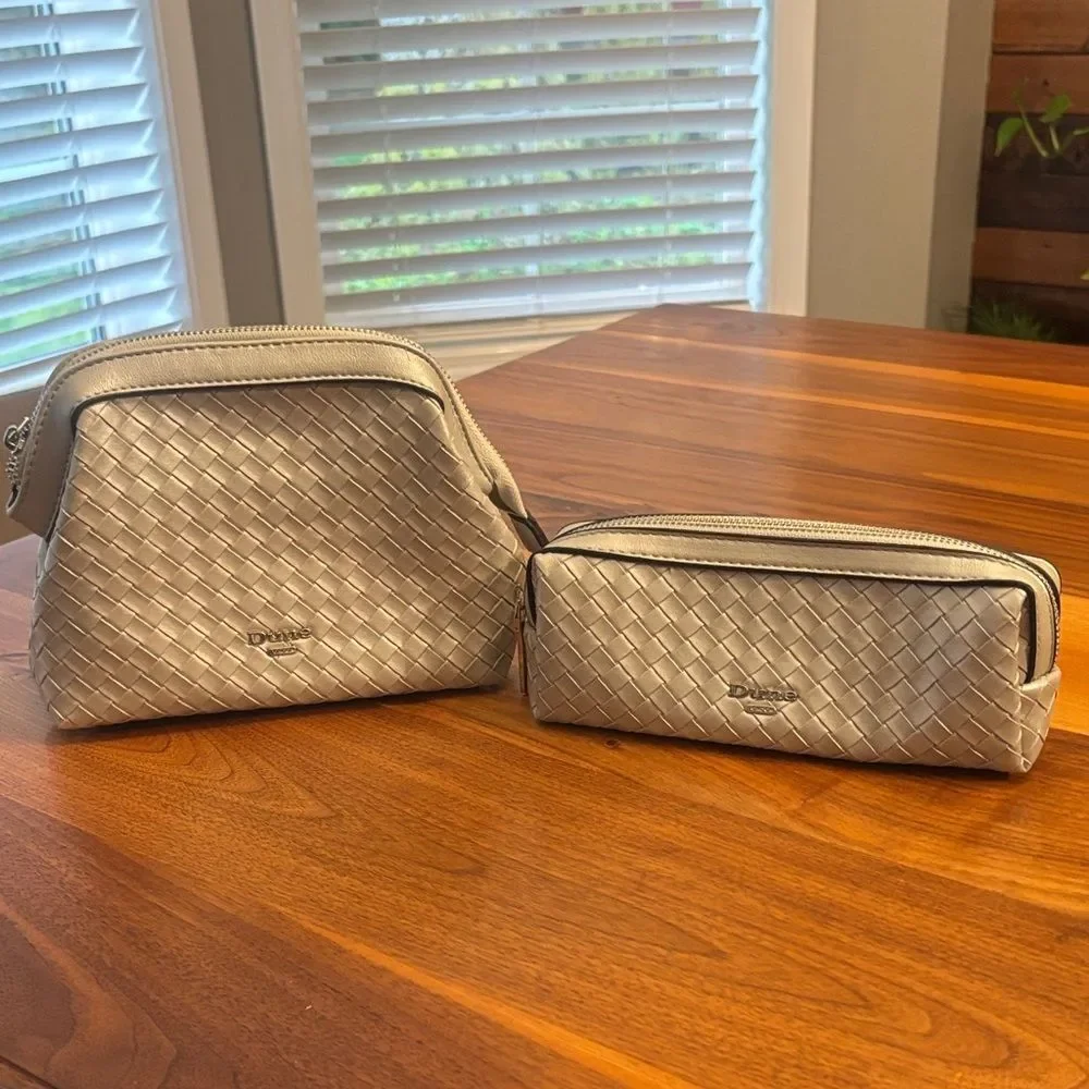 Dune London Silver Woven Cosmetics Makeup Cases Set of Two